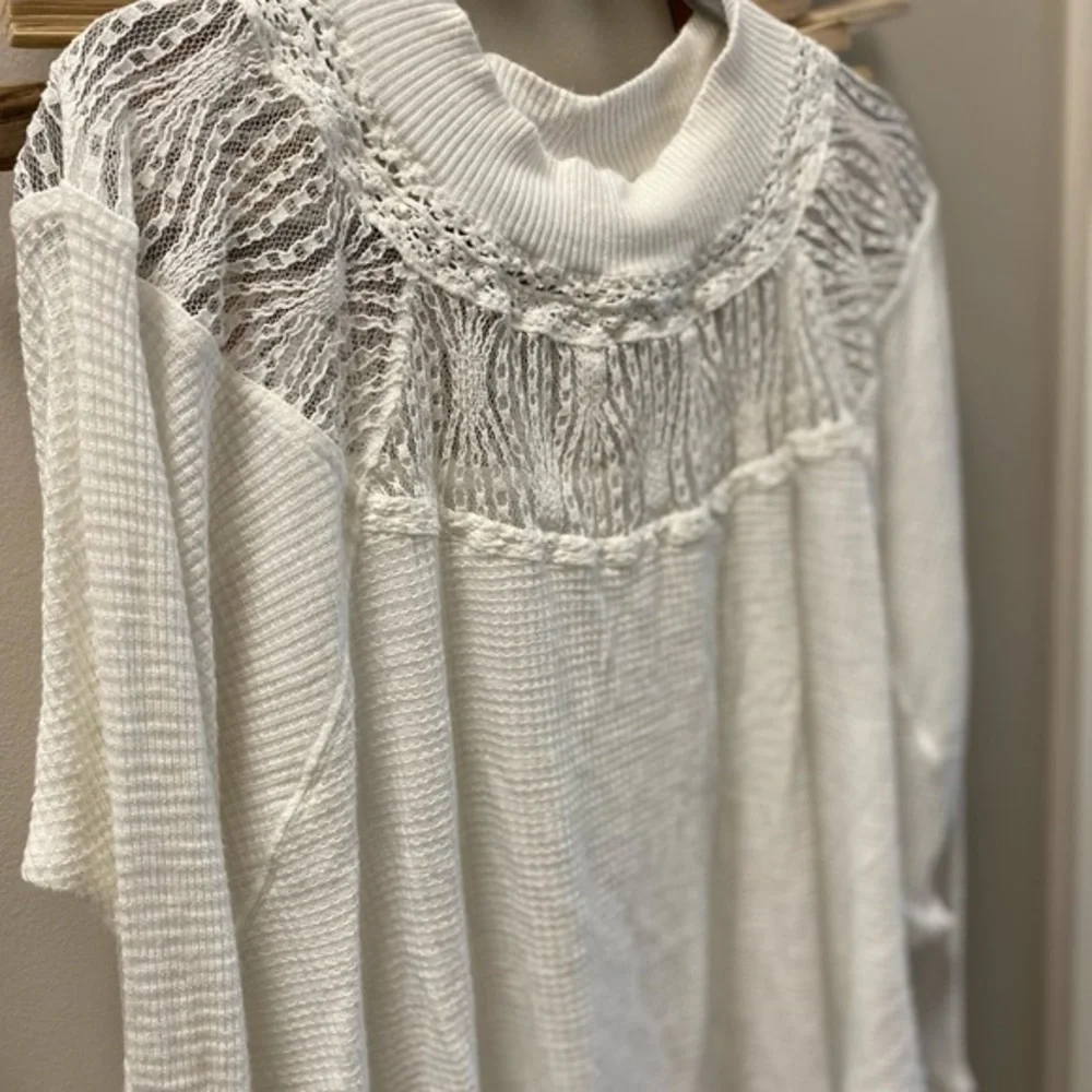 Free People White, Waffle, Raw Hem Top